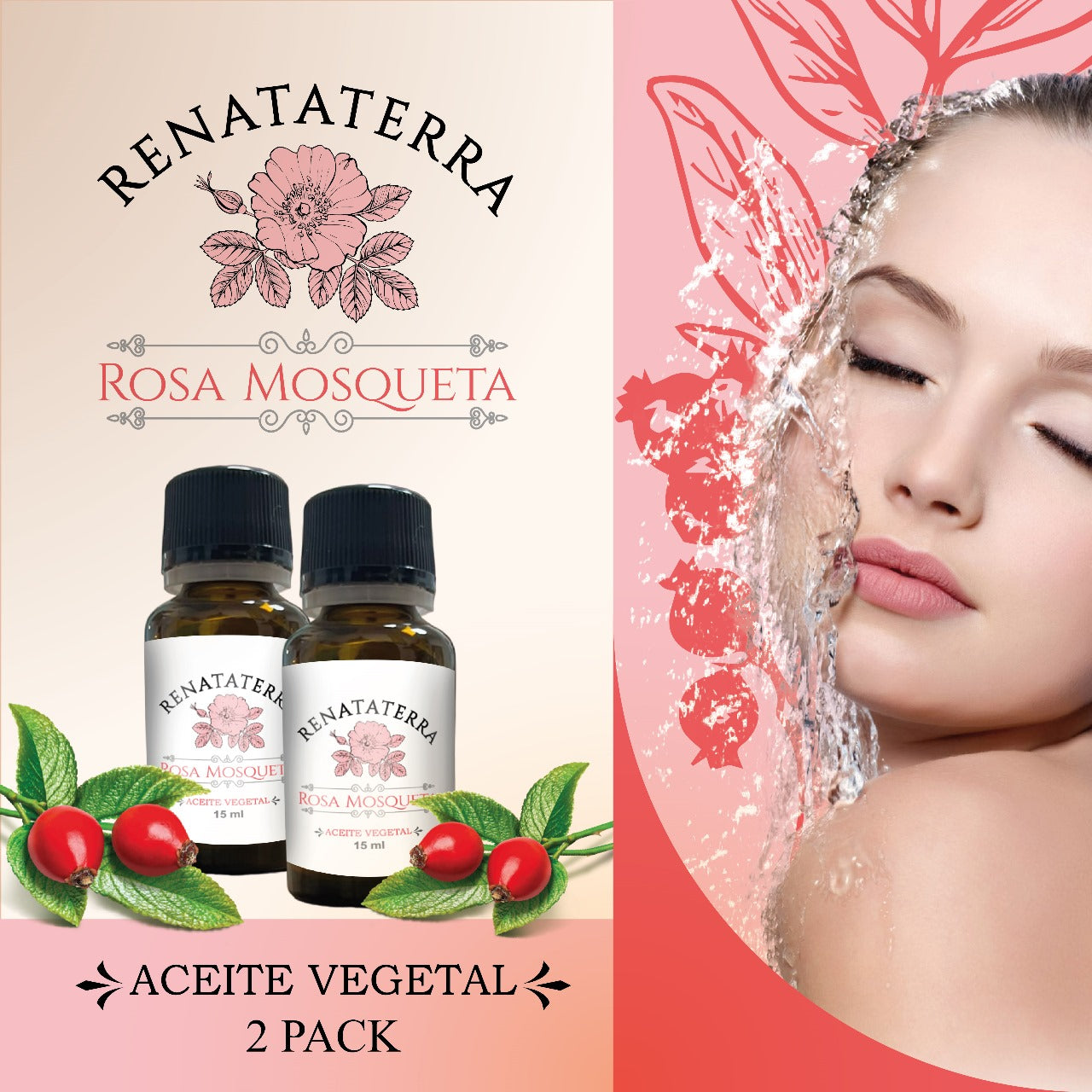 Renataterra Aceite de Rosa Mosqueta 2 Pack - Regeneración y Nutrición de la Piel, 2x15ml